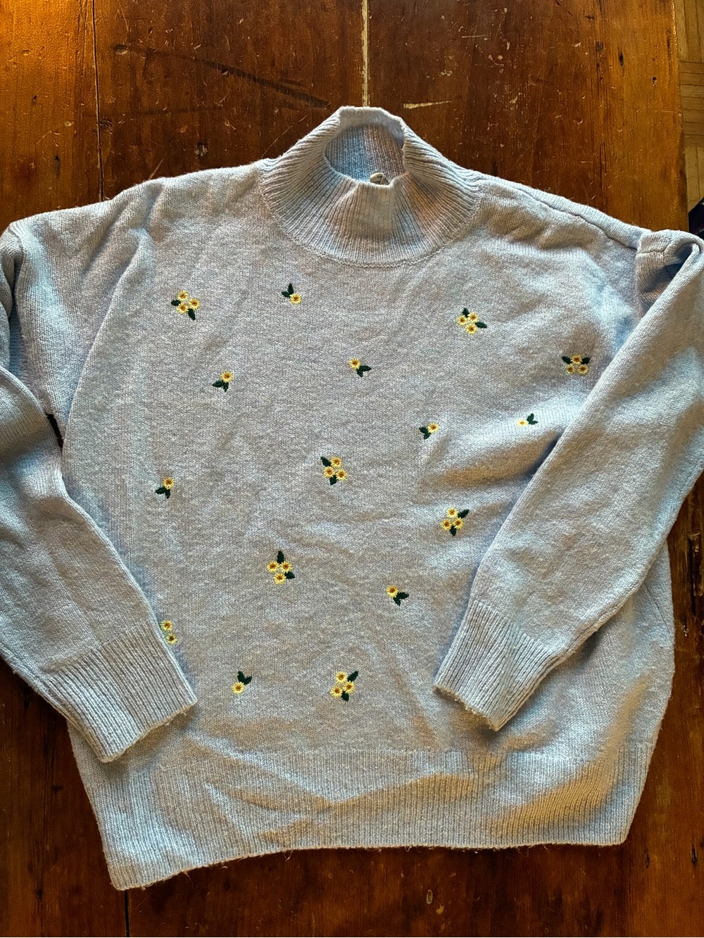 Baby Blue Daisy Embroidered Turtleneck Sweater | Floral Knit
